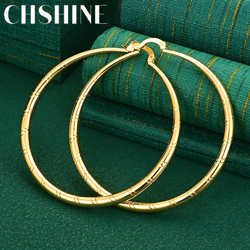 925 Sterling Silver 18K Gold 40-60MM Textured Engraved Round Hoop Earrings for Women Fashion Charm Wedding Party Jewelry