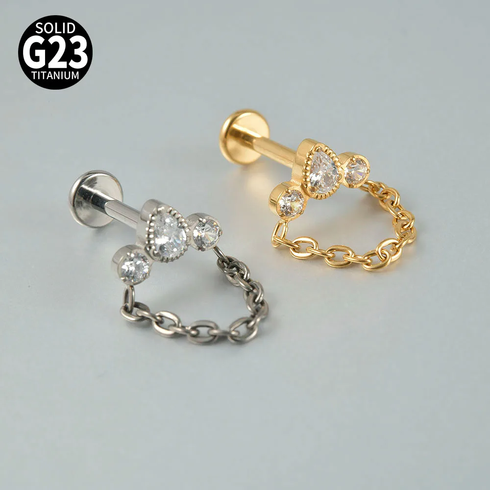 Solid Titanium Curved Bar Pendant Chain Dangle Earrings