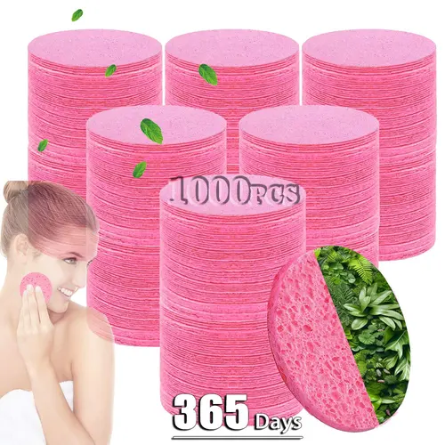 50-1000 Uds. Esponja de pulpa de madera Natural para lavado de cara, esponja de espuma para lavado de cara, esponja cosmética para limpieza facial