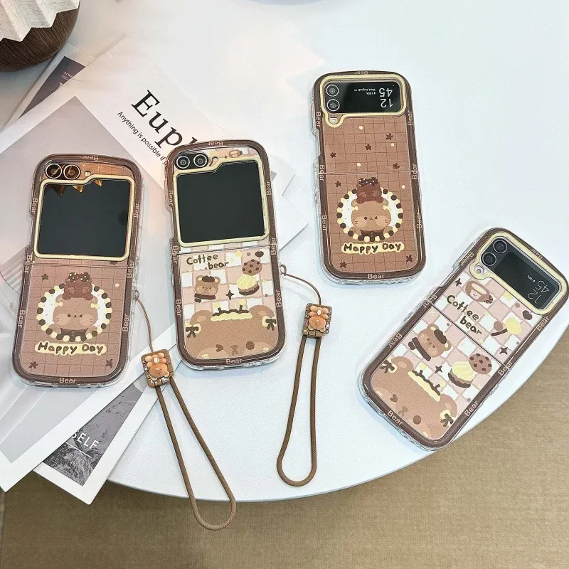 Bear Cookie Brown Phone Case for Samsung Galaxy Z Flip 6 5 4 3 Protective Back Cover for ZFlip4 ZFlip5 ZFlip6 Case