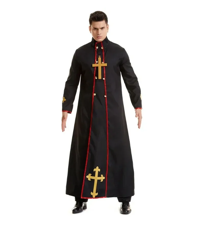 

Halloween Medieval Catholic Priest Costume Men's Dreadful Pastor Monk Wizard Fancy Party Cosplay Dress