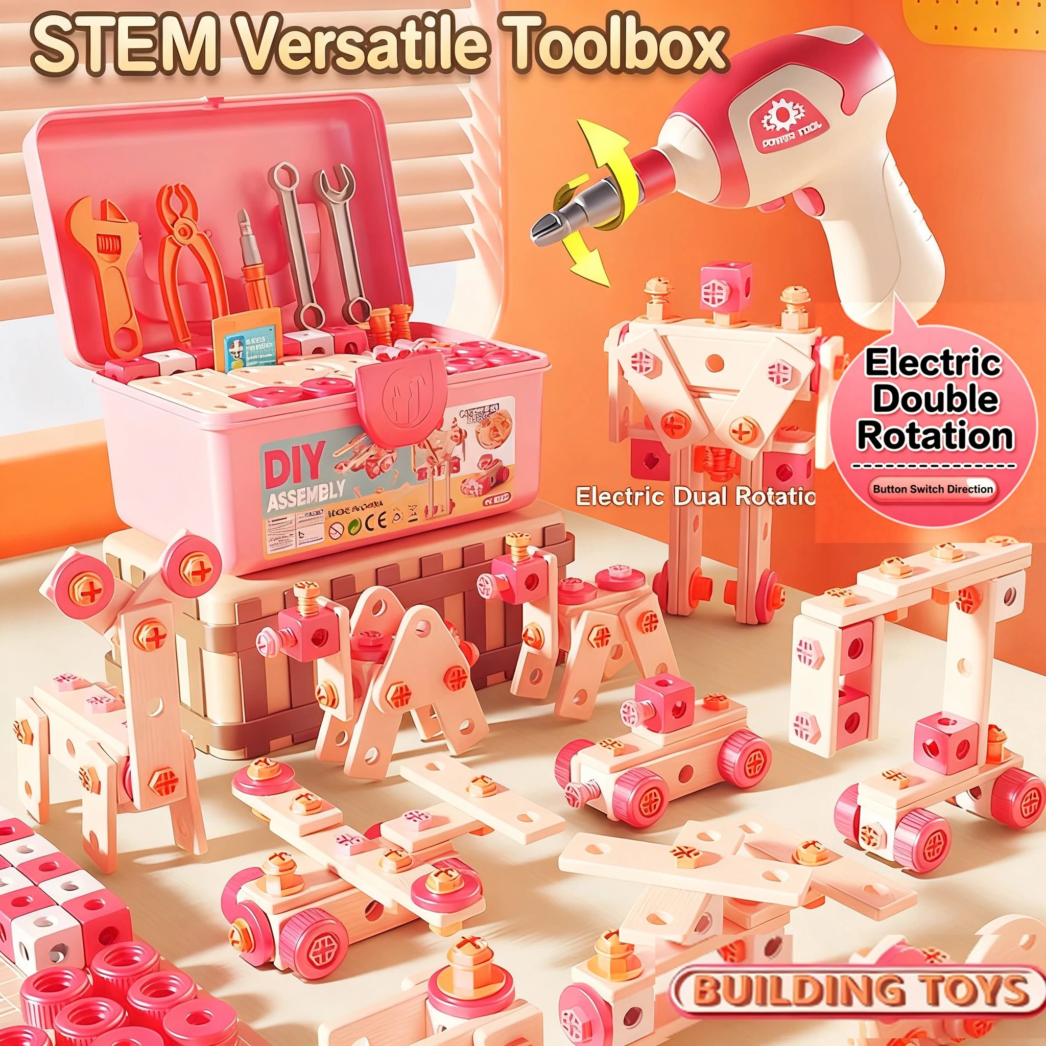 

Children's Toolbox Puzzle Assembly Toys Simulation Electric Drill Screw Removal Multi-Functional Education Toys for Kids Xmas