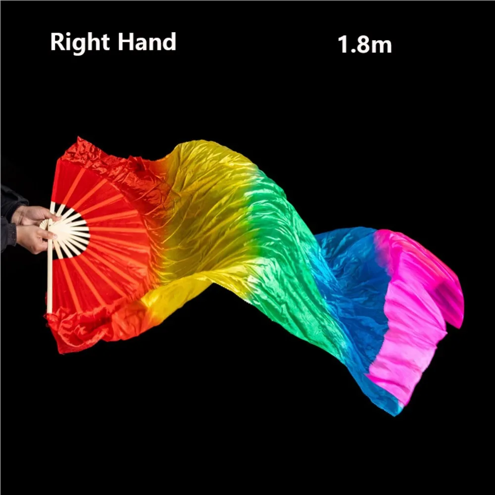 Hot Sell Kid Women Belly Dancing Fan Multicolors 180cm Long Imitation Fan Gradient Color Rayon Silk Fans Dance Accessories