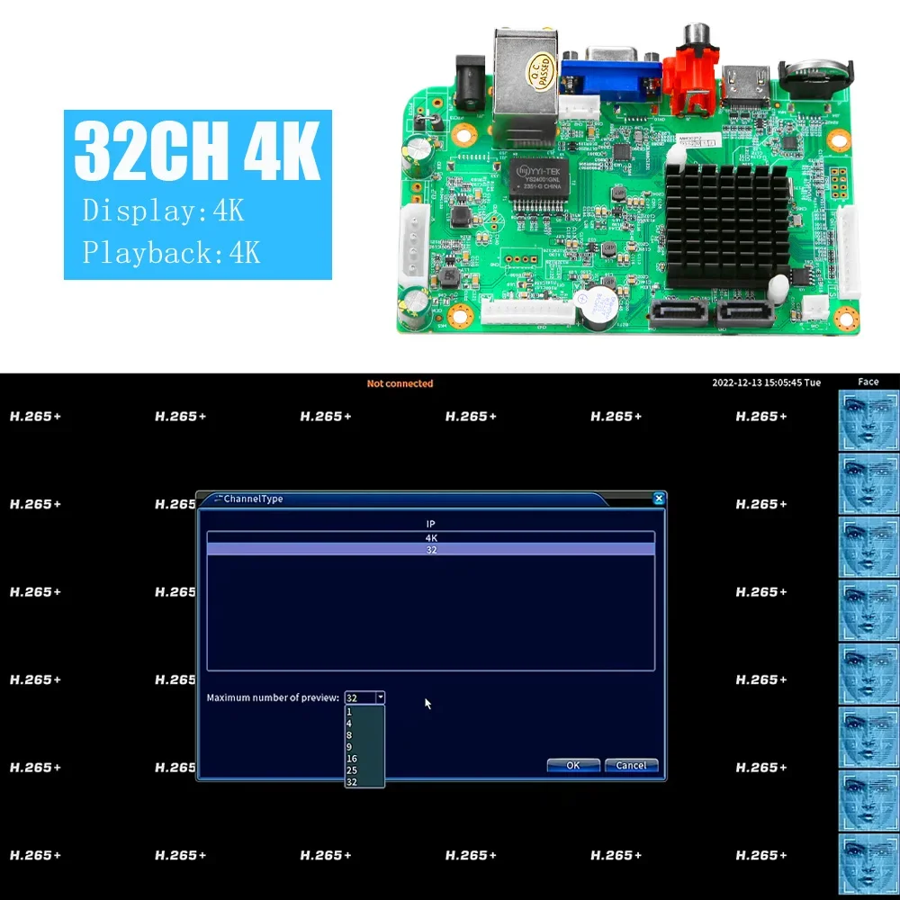 CCTV 16CH 4K H.265 NVR HD 3840*2160 Выход 2 SATA HDD Поддержка лица и человека Облако Xmeye Pro Приложение Мобильный мониторинг