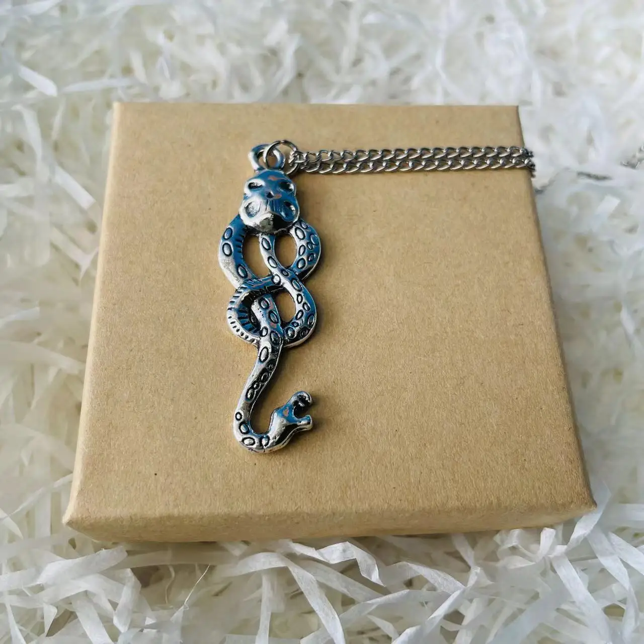 Skull Head Snake Tail Pendant Necklace Vintage Paper Box Set Halloween Christmas Easter Thanksgiving Birthday Gift Anime Cosplay