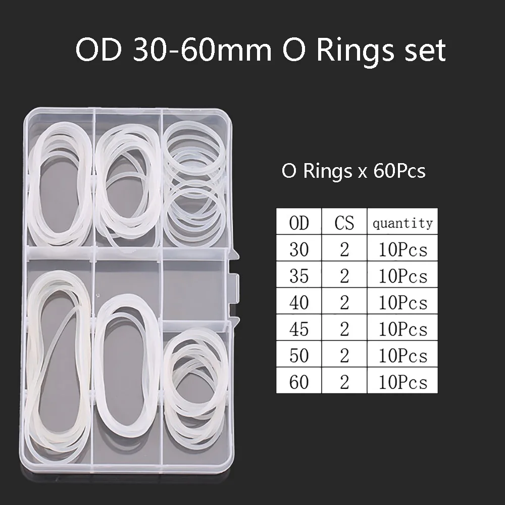1set White Silicone O Ring Gasket Ring Set  OD 6-25/30-60/12-36mm White Waterproof Washer Rubber Insulate Round O Shape Seal Set