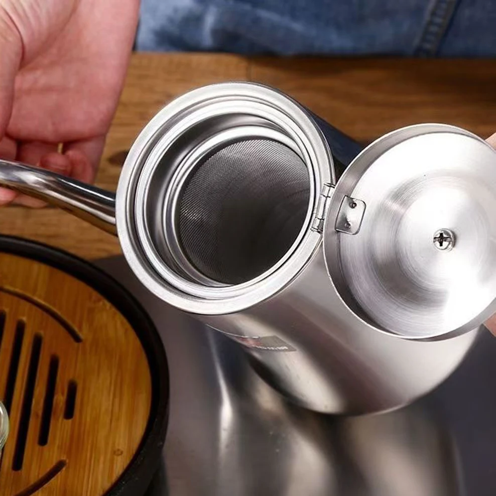 Food grade stainless steel tea kettle, Large capacity long mouth with tea strainer, Restaurant teapot, Heatable kettle, 1.5L