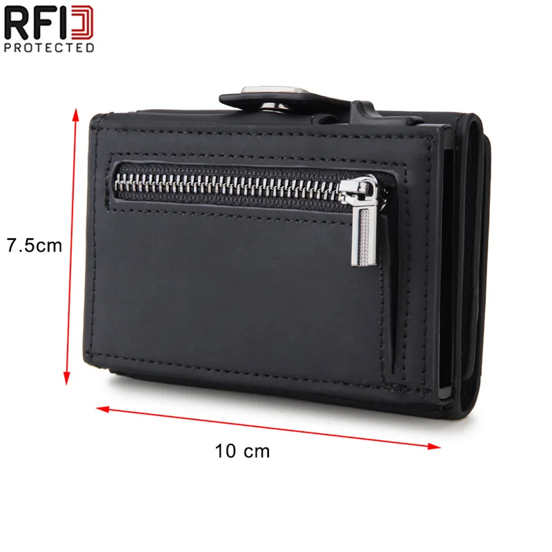 Slim Aluminum Metal Wallet for Men Zipper Credit Card Holder RFID PU Leather Pop Up Wallet for Cards and Coins Man Shopping