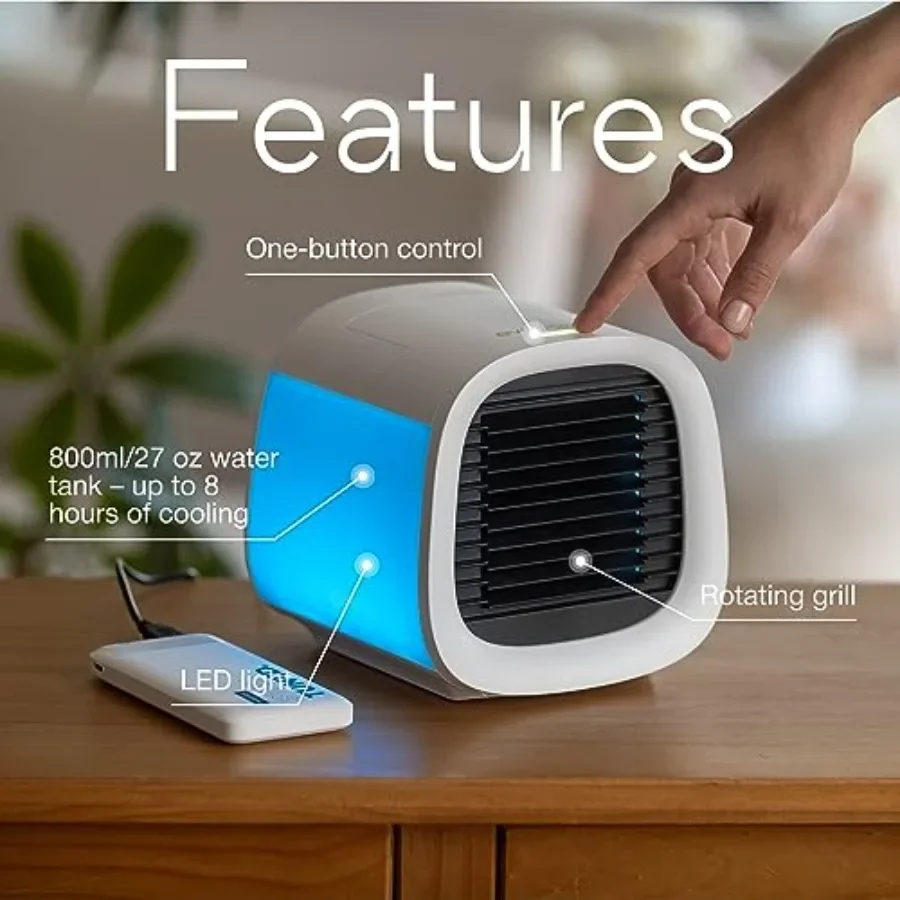 Portable AC unit for desk, office, car, camping; EVA material; white; lightweight evaporative air cooler fan