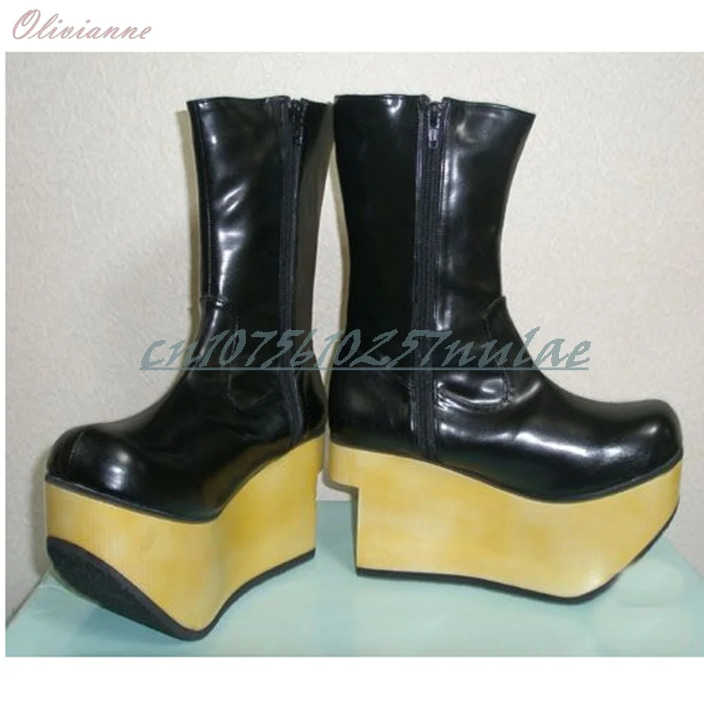 لوليتا الشرير نمط سميكة سوليد أحذية بوت قصيرة تأثيري الجانب سستة براءات الاختراع والجلود موضة مثير النساء أحذية 2026 Zapatos Para Mujere