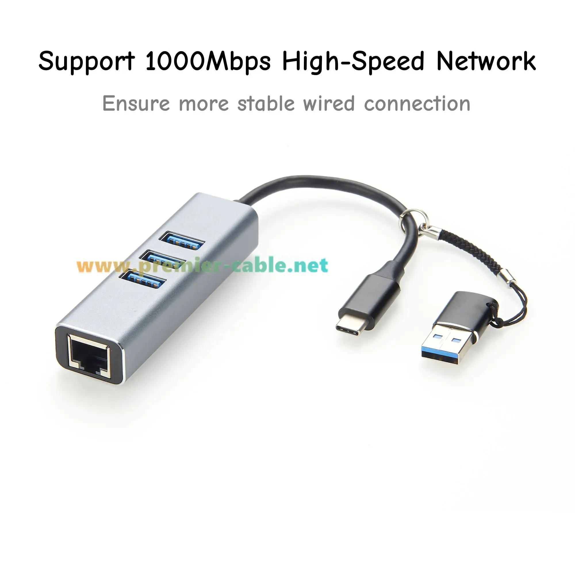 5Gbps USB C Docking Station Hub 4 Port Type C Multiport Adapter with 3 USB 3.0 1000Mbps RJ45 USB A USB C Gigabit Ethernet Cable