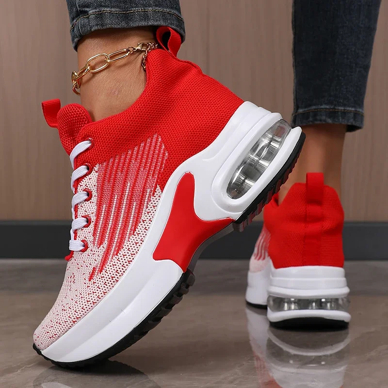 

Women's Fashionable Thick Soled Sports Shoes with Mesh Anti Slip Outdoor Walking Training Shoes, Height Increase Tennis Shoes