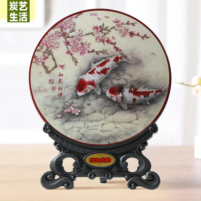 HOME office business TOP decoration ART bring in wealth and treasure Mascot Bamboo charcoal carving Fishes FENG SHUI Sculpture