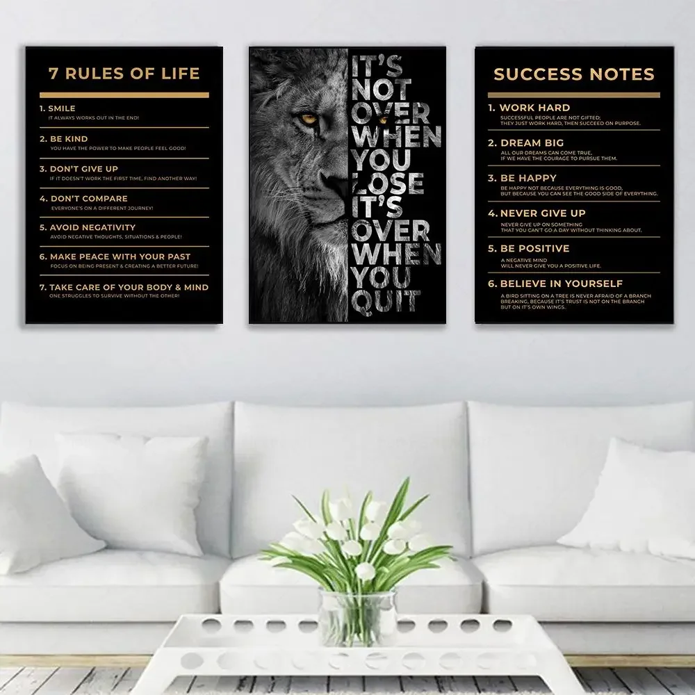 Nordic Motivational Text Art Posters and Prints Letters Canvas Painting Success Notes Never Give Up Wall Art Pictures Room Decor