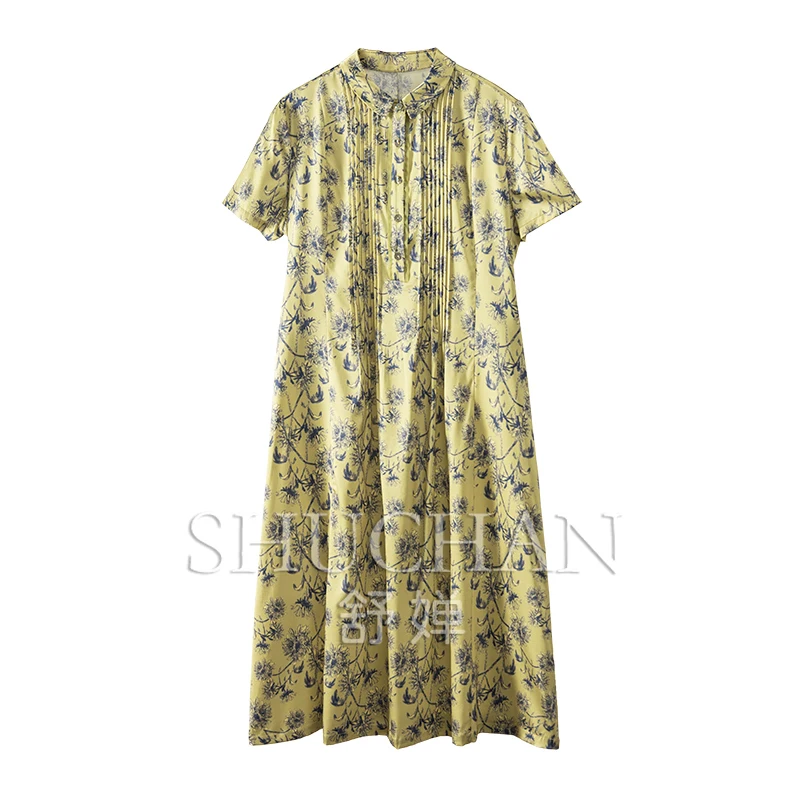 

New 2024 90% Natural Silk Print Summer Dress Women Maxi Dresses for Women Vestidos Elegantes Para Mujer