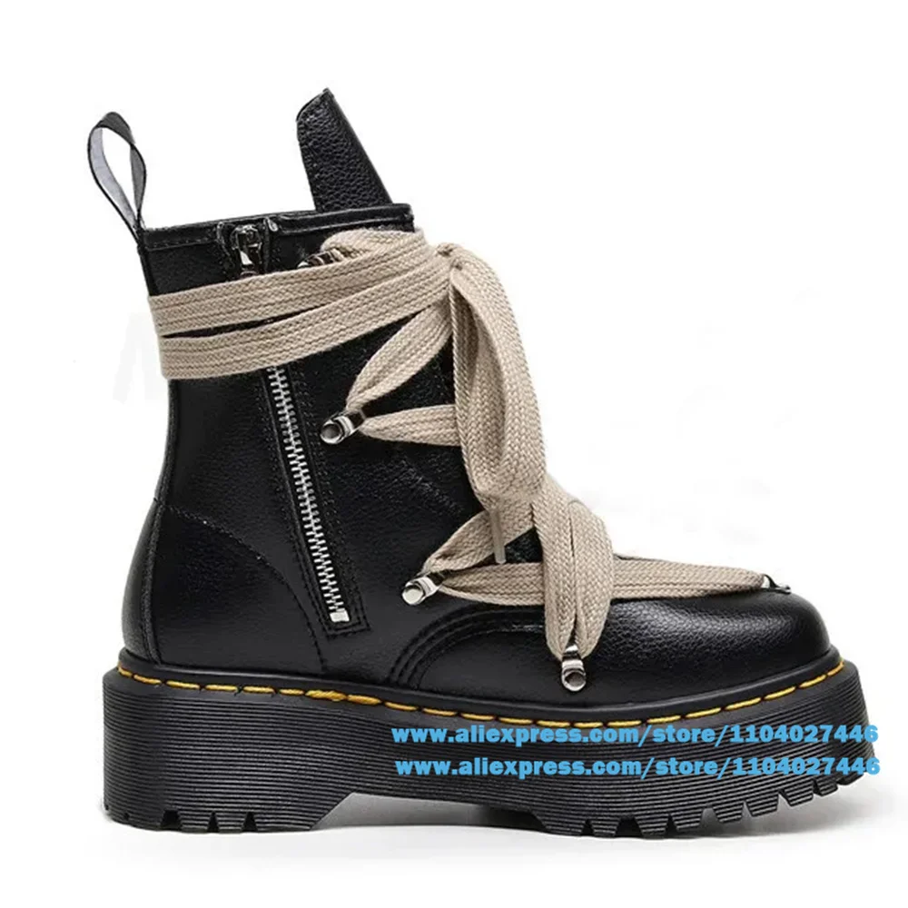 Cross Strap Men's Boots Thick-Soled High-Top Leather Booties Platform Designer Round Toe Shoe Luxury Booties Large Size Men Shoe