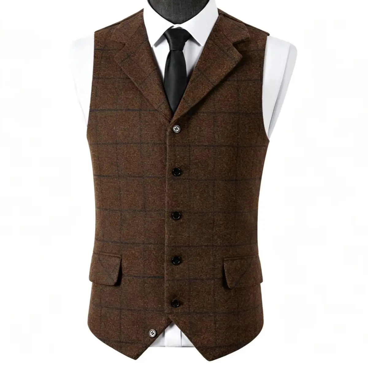 Green Men Vest Tweed Plaid Waistcoat Slim Fit Lapel Plaid Suit Vest Herringbone Vintage Vest For Wedding Groomsmen