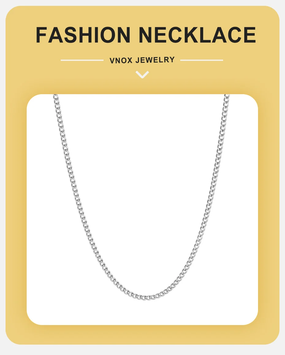 Vnox 45/50/55/60/65/70/80cm Silber- und Goldfarbene Gliederkette, Klassische Halskette für Männer, Edelstahl Mode Alltagsschmuck Geschenk – Detail 1