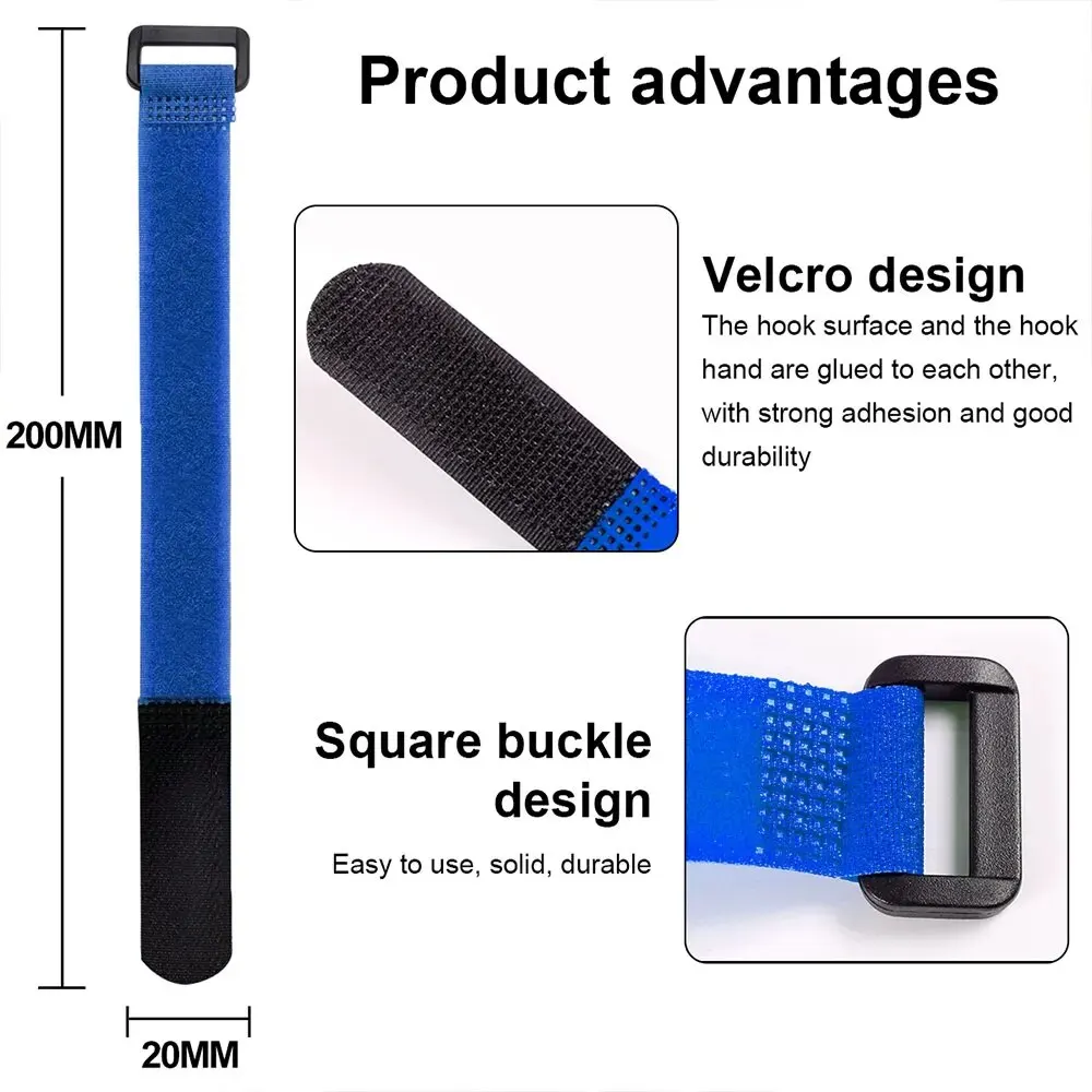 10 szt. 20*200mm, samoprzylepne nylonowe opaski wielokrotnego użytku, zapięcia do kabli