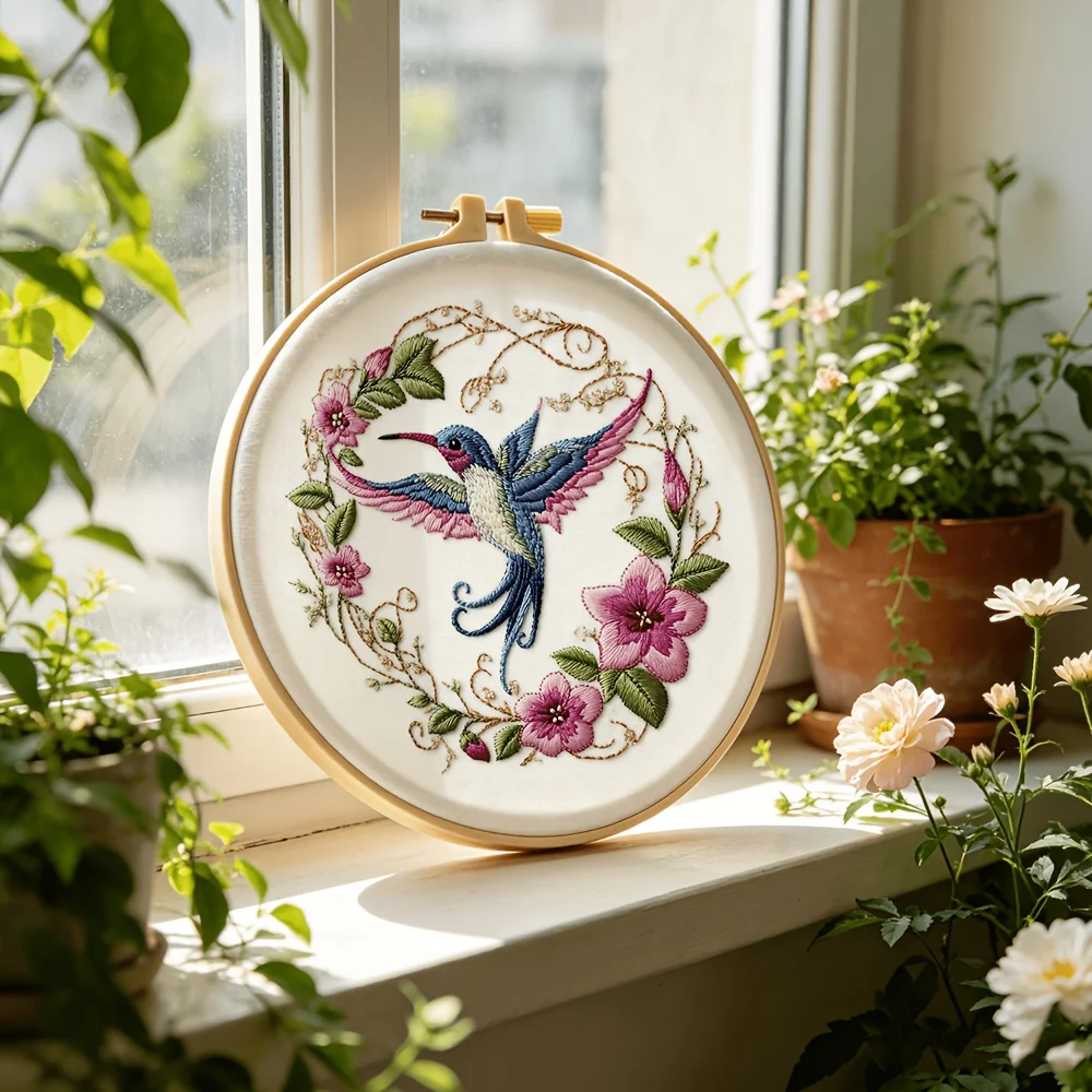 Embroidery Stitch Practice Kit For Adults Beginners Pre‑Printed Cloth Bamboo Hoop Thread Needles Hand‑Stitching Learning Craft