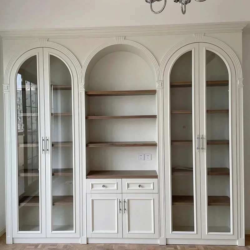 custom.European-Style Solid Wood Large Capacity Durable Living Room Lockers Display Cabinet Glass Carved Design Buddhi