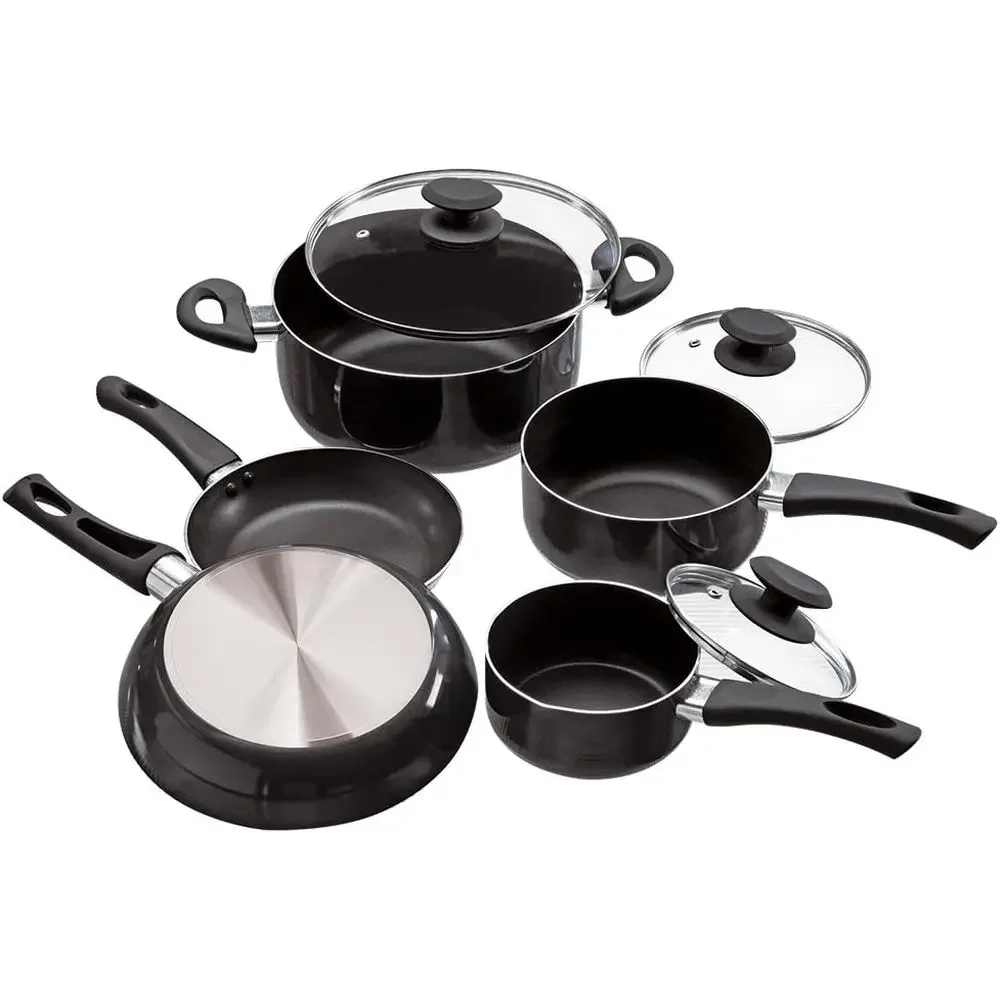 8-Piece Nonstick Cookware Set with Tempered Glass Lids in Grey