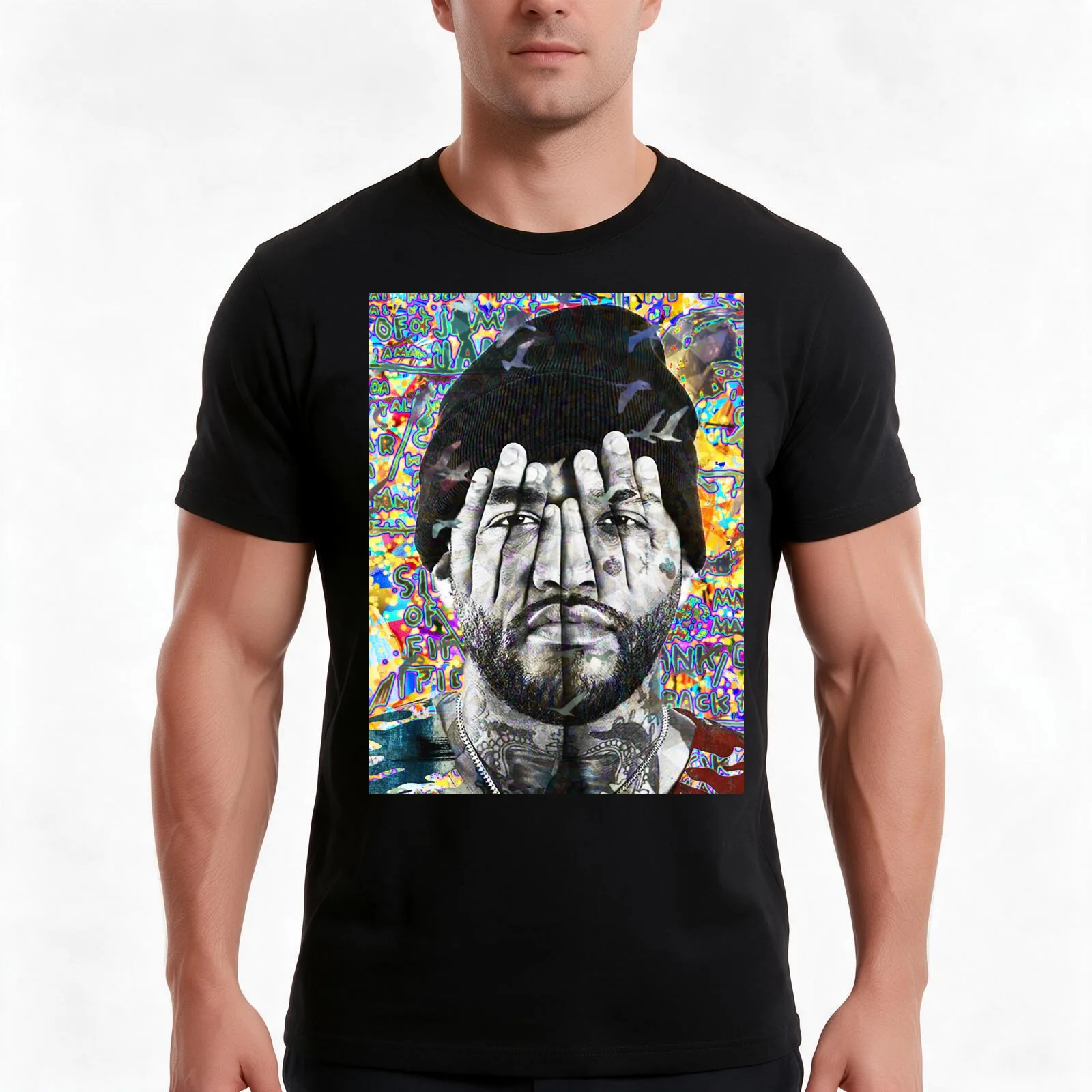 Joyner Lucas Portrait Artwork T-Shirt, Summer Casual Cotton Tee, Oversized Streetwear Tops, Vintage Graphic Print, 100% Cotton