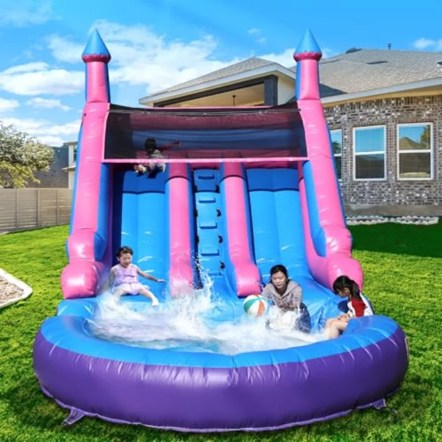 

Inflatable Water Slide for Adults 100 PVC Double Slides with Blower 21x11x13FT Big Splash Pool Backyard Commercial Use Blue Red