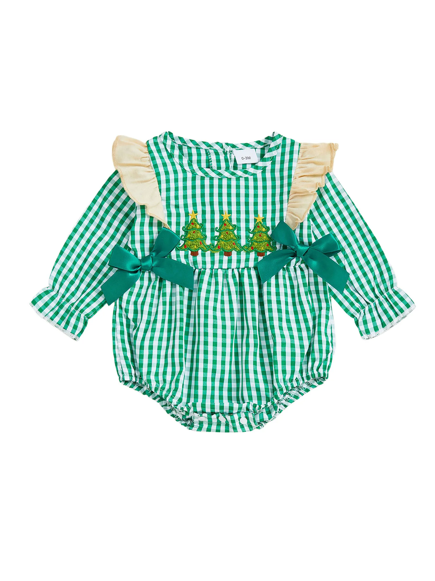 

Toddler Girl Winter Plaid Romper with Long Sleeves and Festive Santa Claus Embroidery Cute Christmas Jumpsuit for Baby Girls