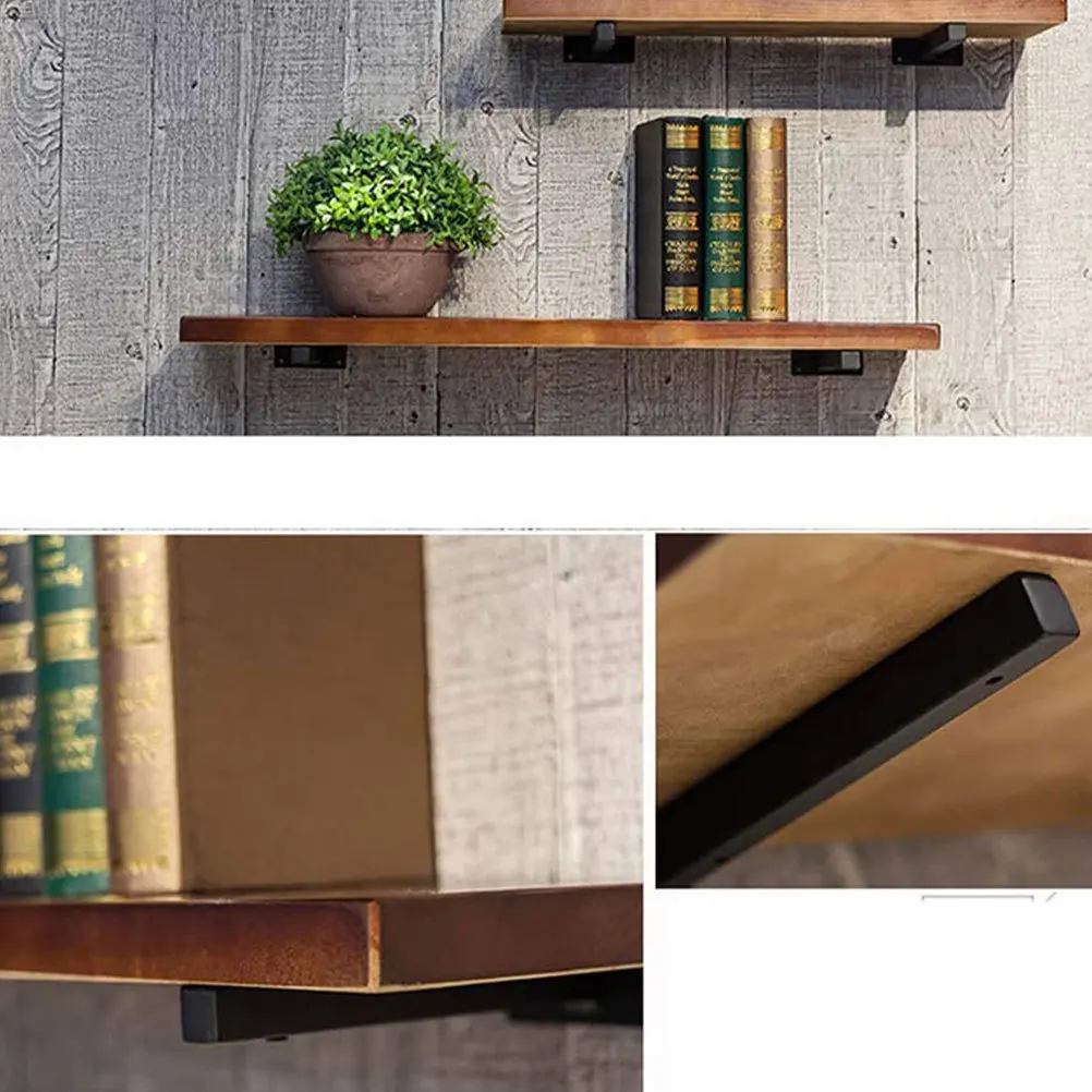 

2Pcs Wall Shelf Support Black Iron Brackets Heavy Duty Holder for Bookshelf Shoe Rack Storage Mounted