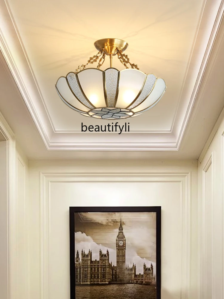 LBX Copper Corridor Hallway Lighting Room Study Ceiling Lamp European American Style Cozy and Romantic Bedroom Small Droplight