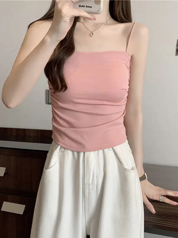 Svel Small Strap Vest Women's Inner Wear with Chest Pad Beautiful Ba Design Base Layer Top for Spring Summer