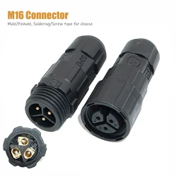 M16 Male Female Connector Waterproof IP68 2 3 4 5 6 7 8 Pin Cable Plug Socket Screw/Welding Electrical Wire Power Connectors