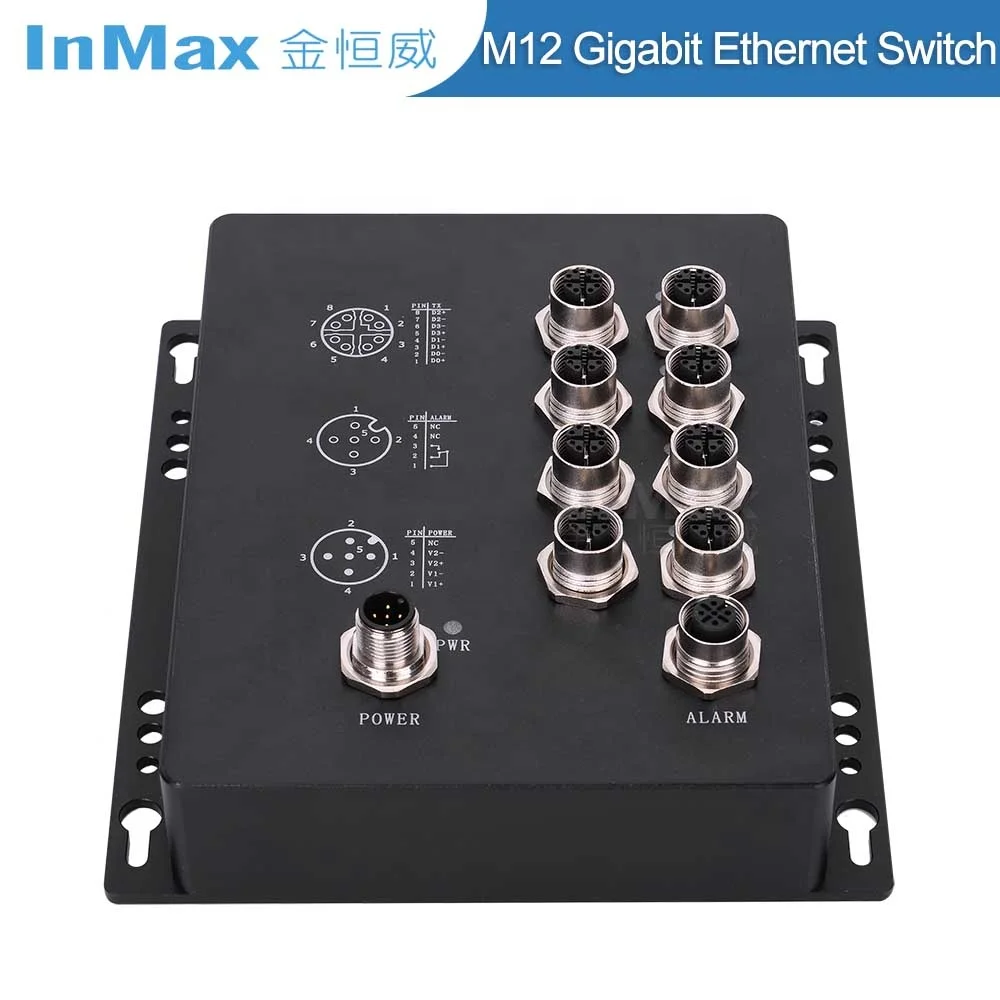 InMax Manufacturer M12 Switch Waterproof Ip65 Ip67 Poe 8 Port X-code Gigabit M12 Railway Industrial Ethernet Network Switch