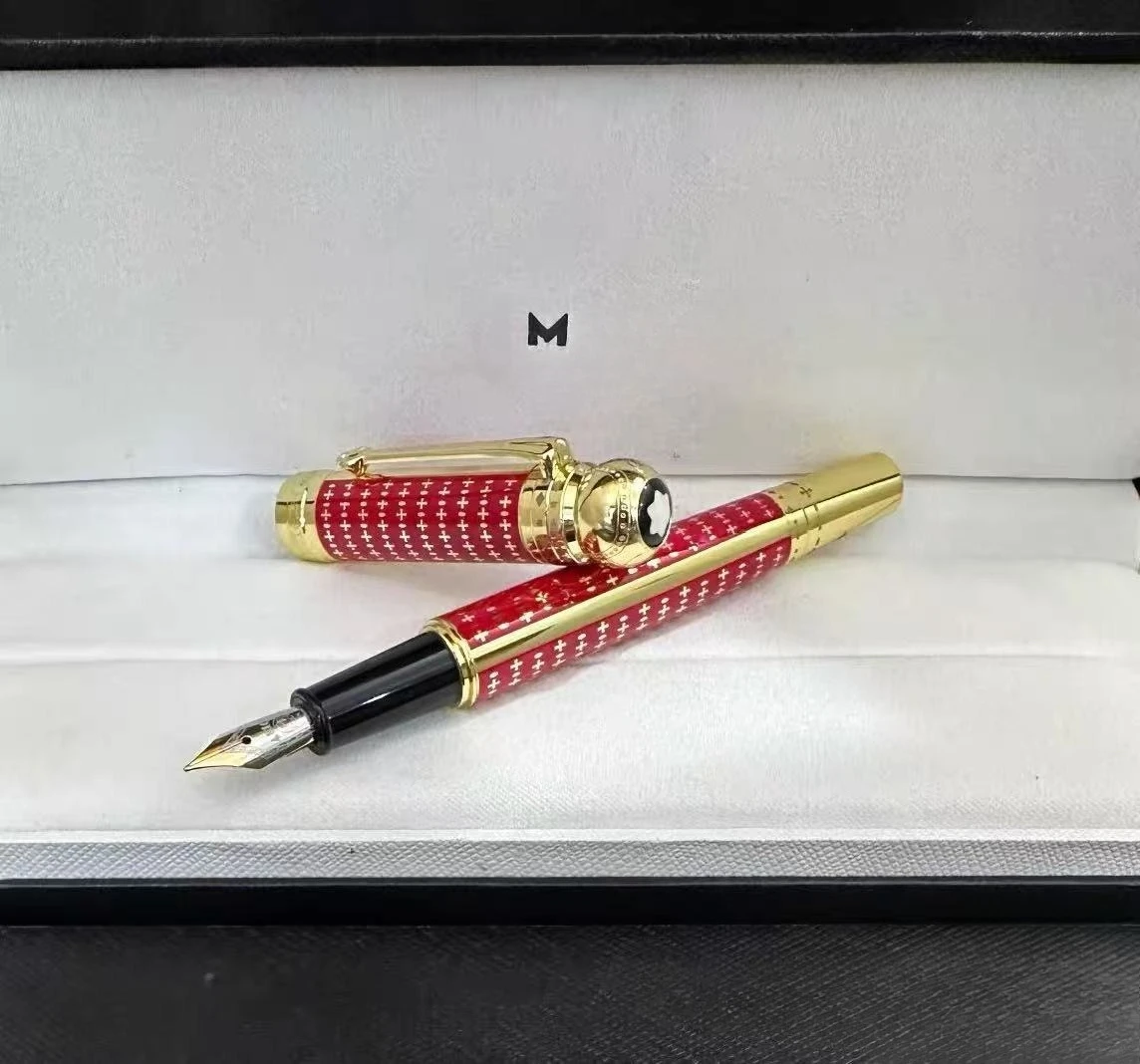 m-brand-red-goldcross-pattern-business-fountain-pen-luxury-collection-gift-office-writing-calligraphy-pen（-no-pen-box-included）