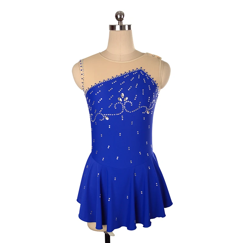 

Nasinaya Figure Skating Dress Customized Competition Women's Children's Rhythmic Gymnastics Blue Shiny Diagonal Neck Clothing
