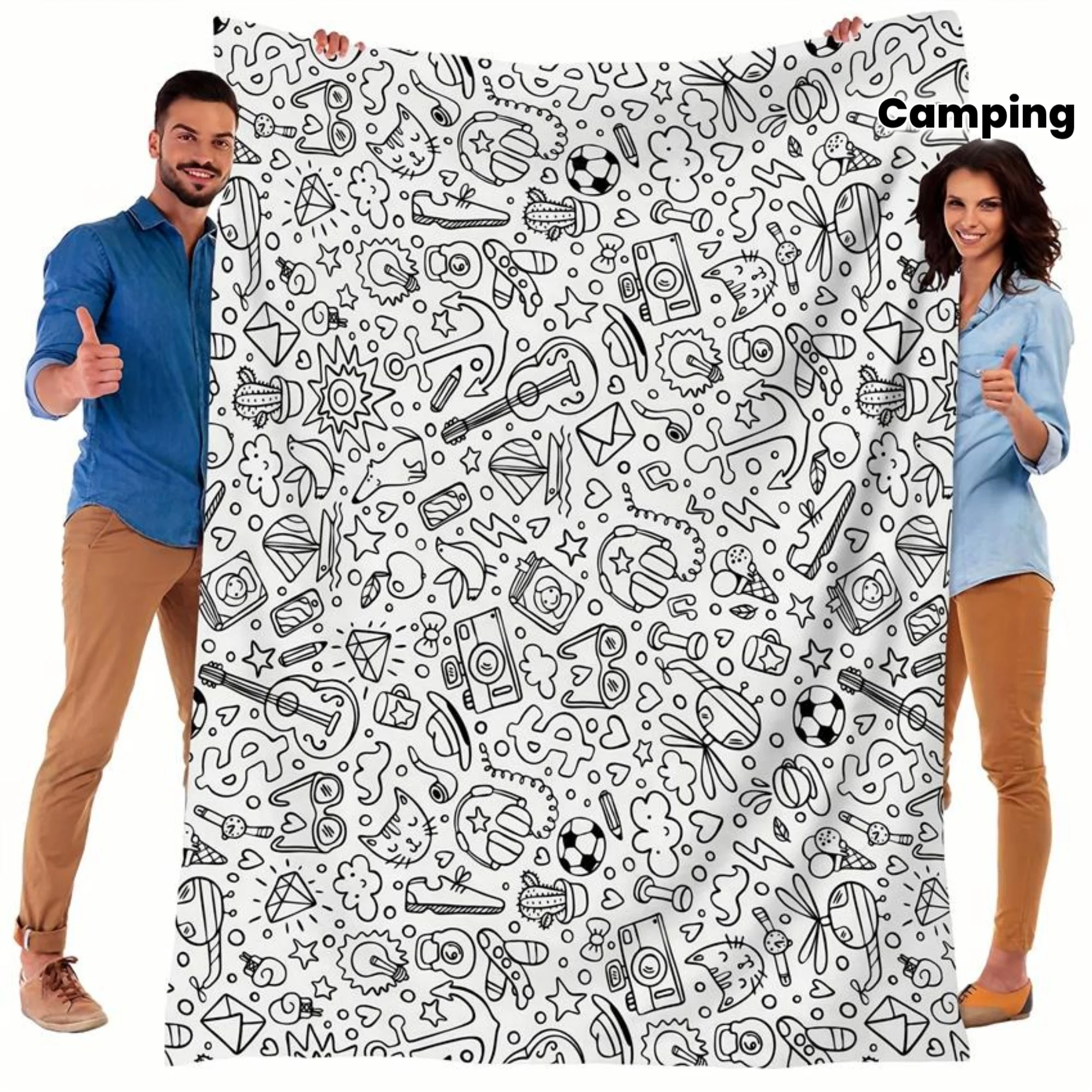 Gemütliche Überwurfdecke mit Cartoon-Sportmuster, niedliche, verspielte Couchdecke für Reisen und Camping, ganzjähriges Deko-Geschenk