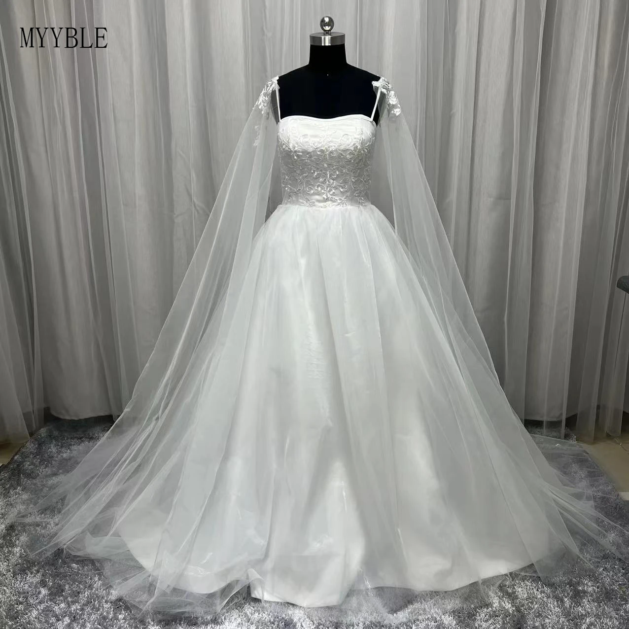 Myyble foto real boho vestido de casamento com capa elegante sem mangas feito sob encomenda querida tule longo plus size vestidos de noiva