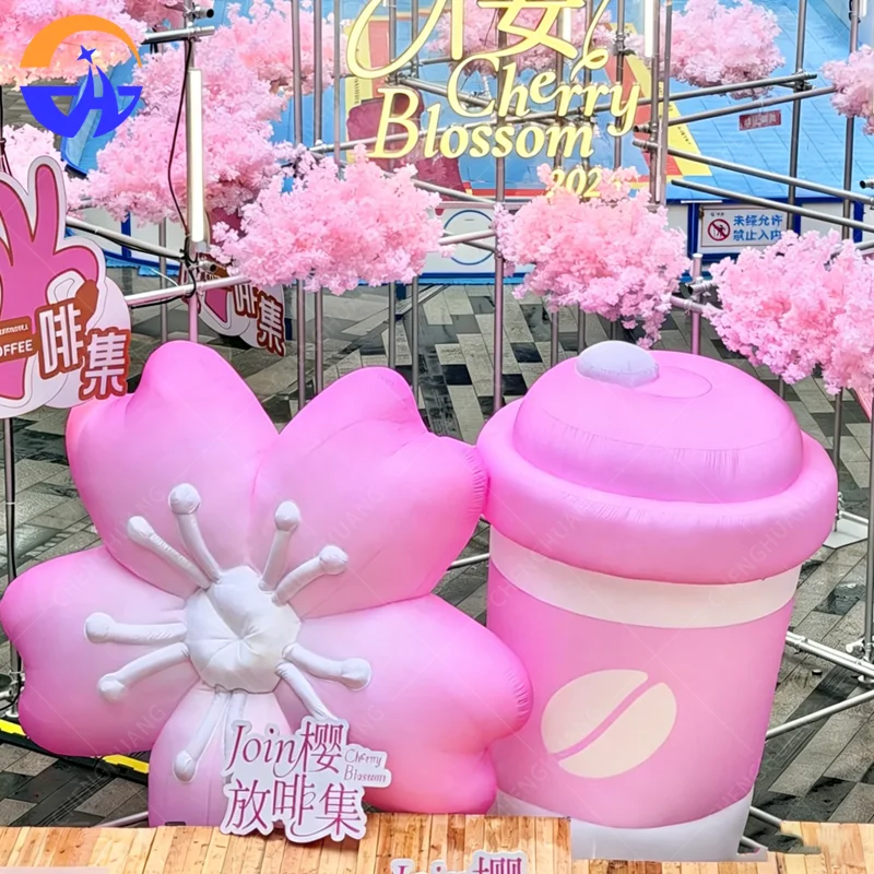 Customized Sakura Flowers and Cup Inflatable Models Outdoor Spring Activities Advertising Inflatable Decorative Props
