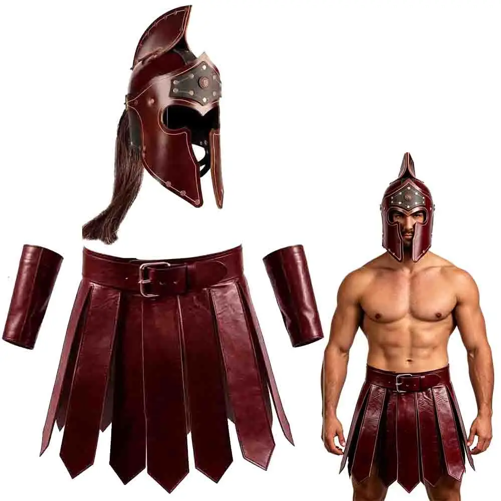 Costume de gladiateur romain, jupe, casques en cuir, déguisement festif pour femmes et hommes, décorations pour spectacles sur scène, ceintures et jupes médiévales