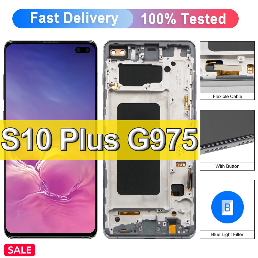 Tested Well,With Frame For Samsung Galaxy S10 Plus LCD Display Replacement Touch Screen Digitizer For Galaxy S10 Plus/S10+ G975F