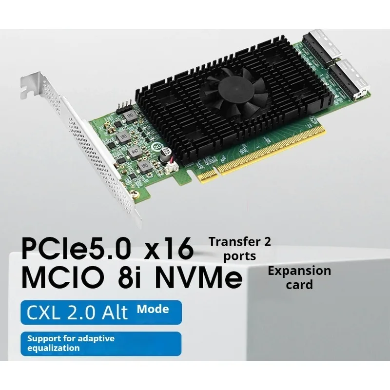 

PCIe 5.0 x16 expansion card, to 2 ports, internal and external MCIO 8I Retimer U.2 NVMe adapter