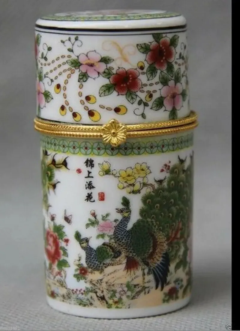 Chinesische Porzellan Pfau Pfau Vogel Zahnstocher Box Tourist Souvenirs Ornamente