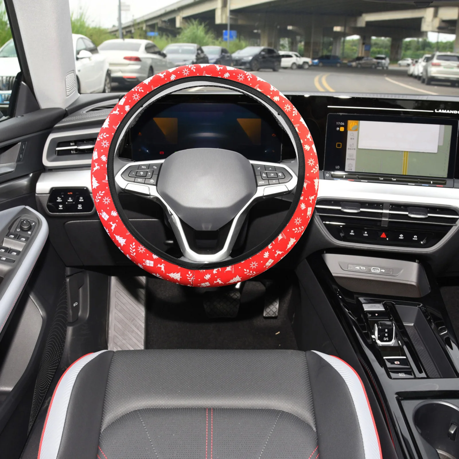 

Xmas Car Steering Wheel Cover Universal Elastic Washable Protector Christmas Interior Decor Holiday Auto Accessories