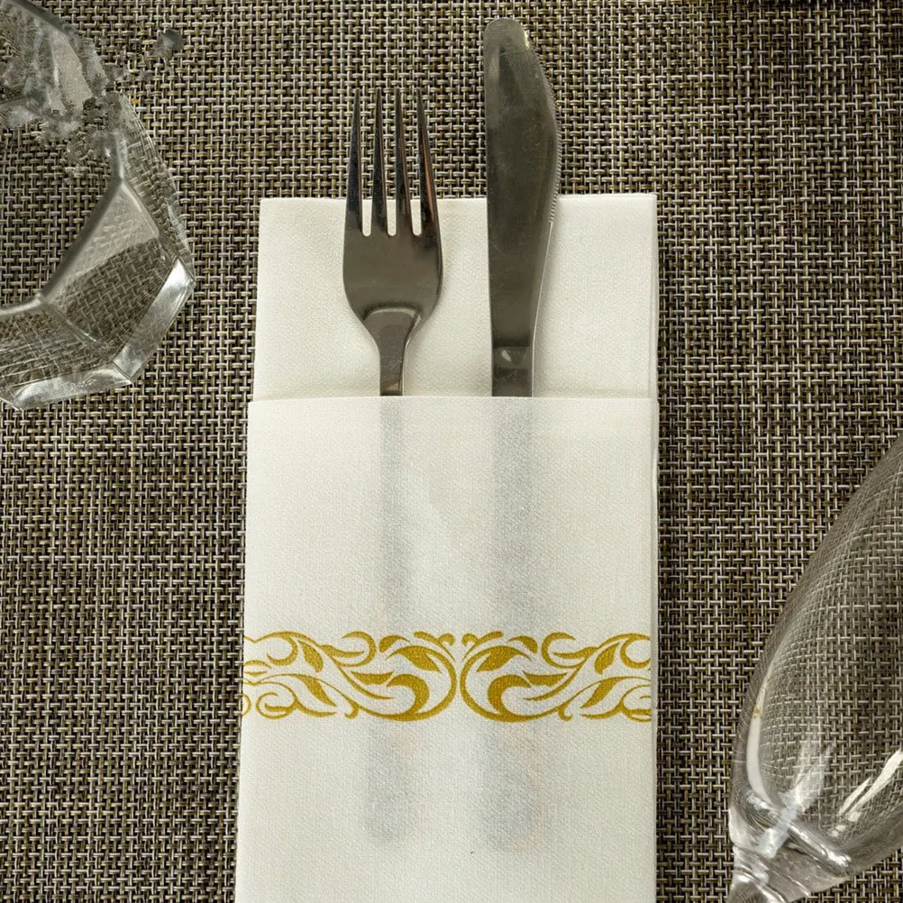 

50Pcs Knife Fork Packaging Napkins Linen-Like Texture High Absorption Table Decor for Picnic Banquet Party Supplies Use