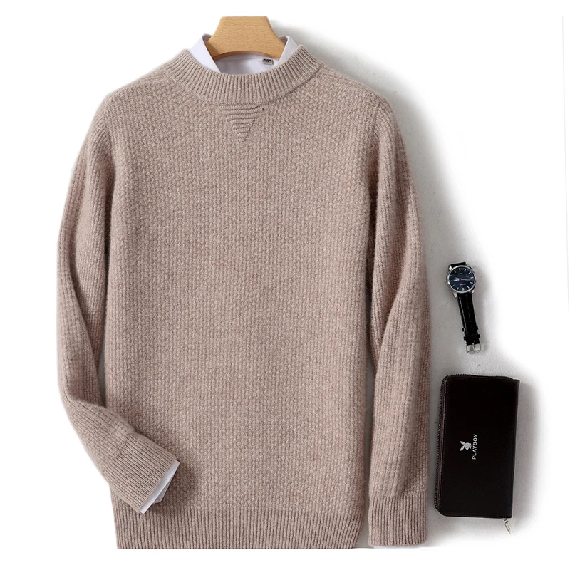 Autumn and winter 100% pure cashmere sweater men's half-high neck thick warm knitted sweater leisure cashmere sweater