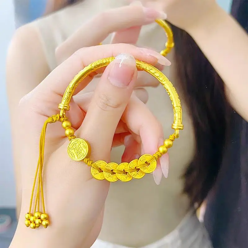 

AU999 24K Gold Women's Five Deities Bracelet | Iridescent enamel deities, Tibetan - style rope, auspicious & glamorous