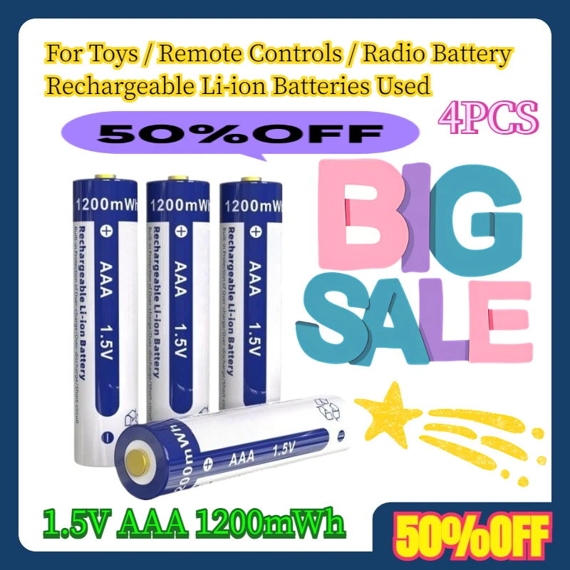 

4PCS For Toys / Remote Controls / Radio 1.5V AAA 1200mWh Battery Rechargeable Li-ion Batteries Used