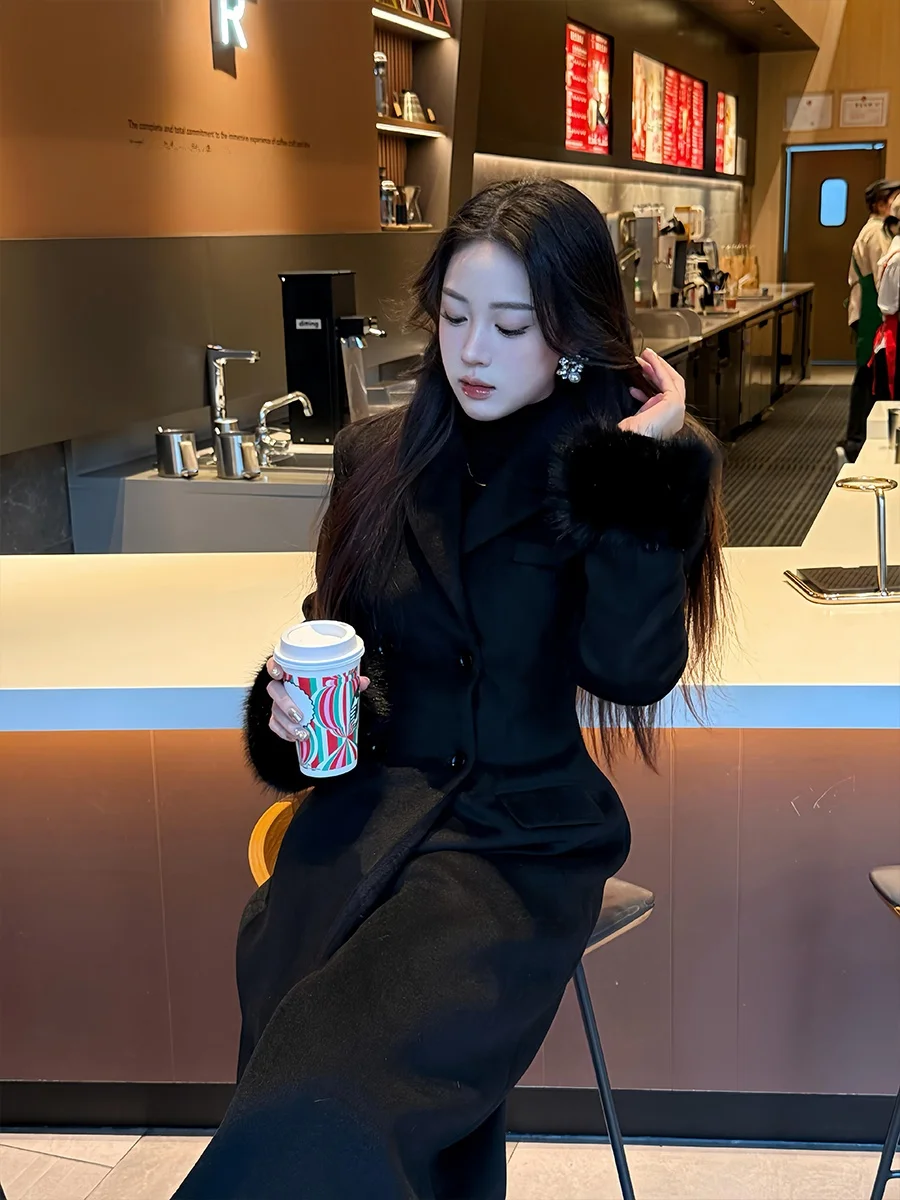 

Утепленное шерстяное пальто женское с поясом, средней длины, зимнее, новое, в стиле Хепберн, двубортное, с длинными рукавами, однотонное