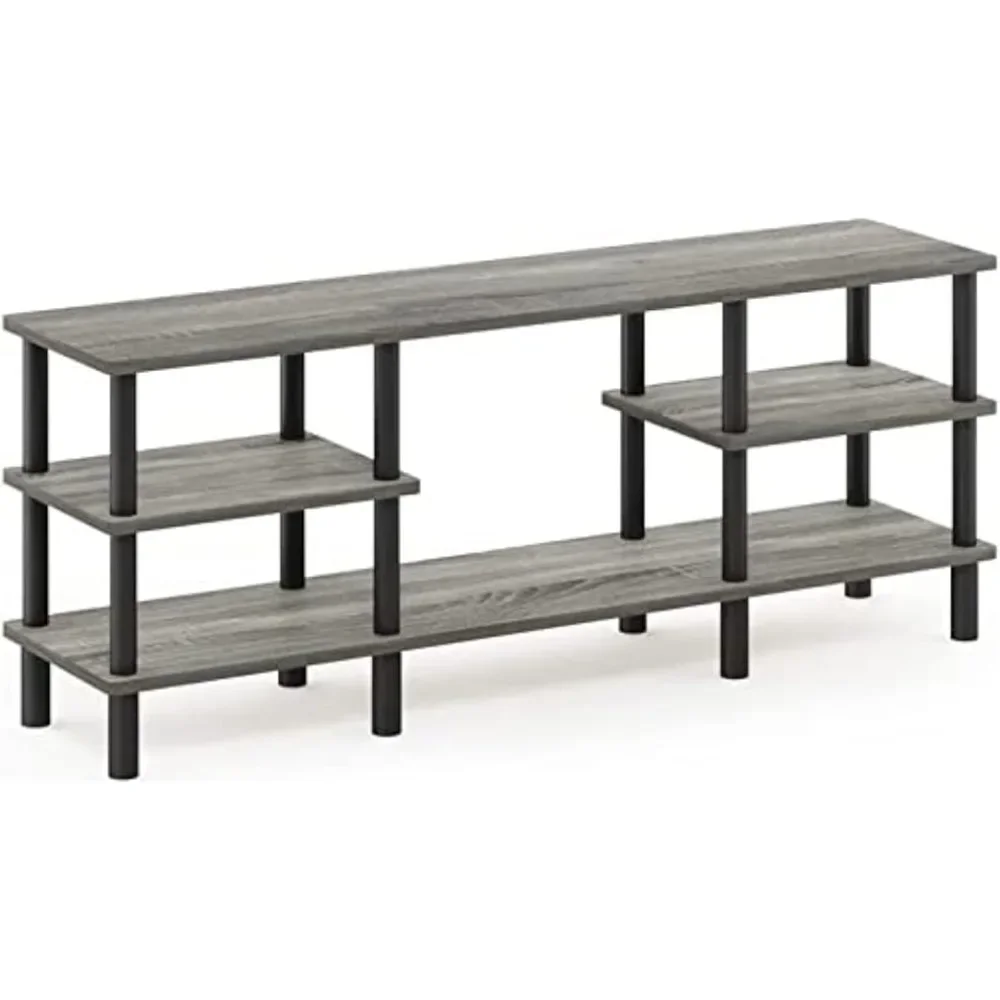 Turn-N-Tube 3-Tier Multipurpose Wide Shelf TV Stand, French Oak Grey/Black